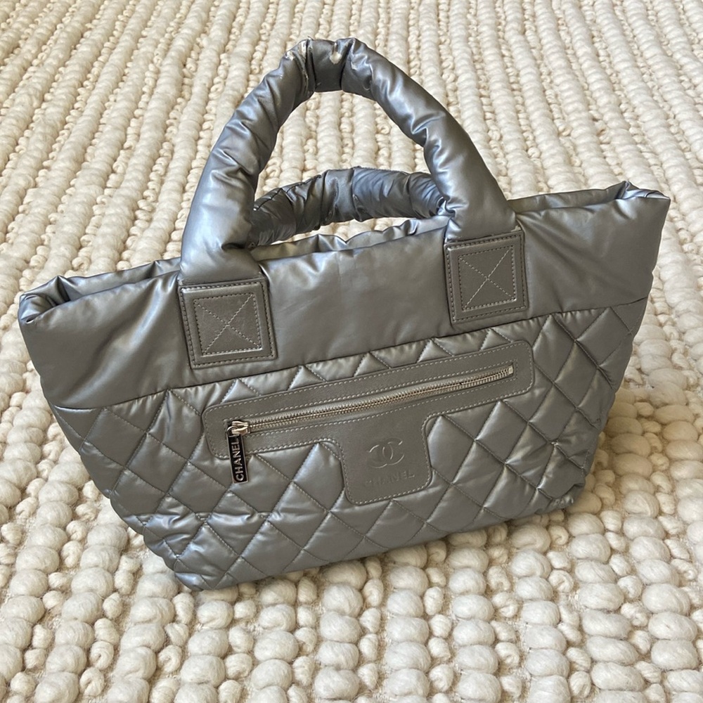 Chanel Silver Quilted Nylon Tote
